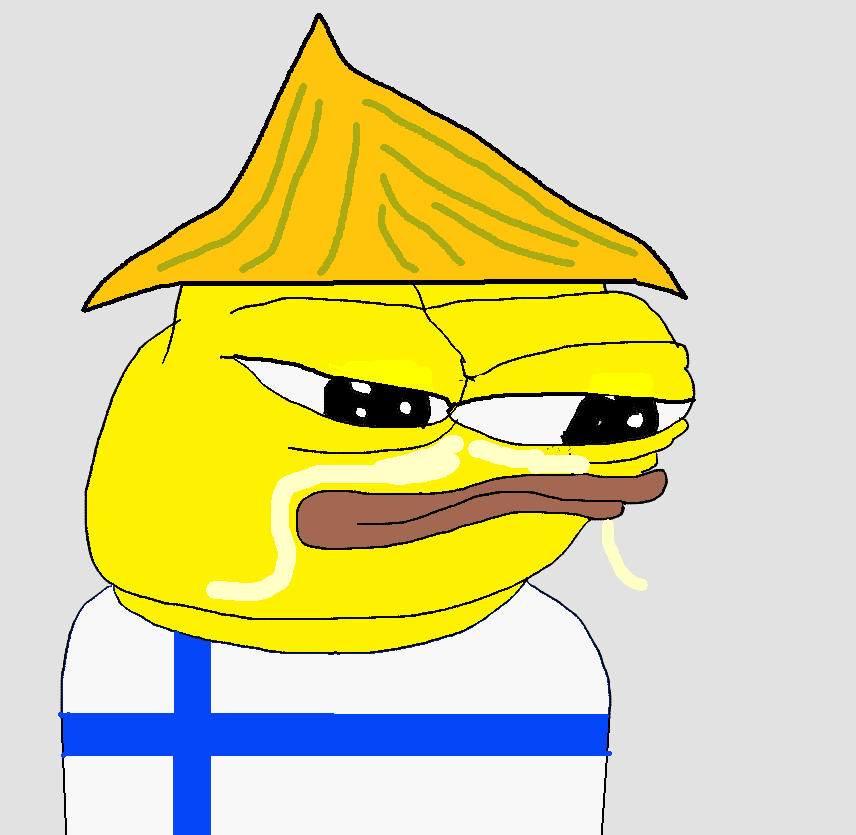 apu wearing a finland flag shirt and a straw hat